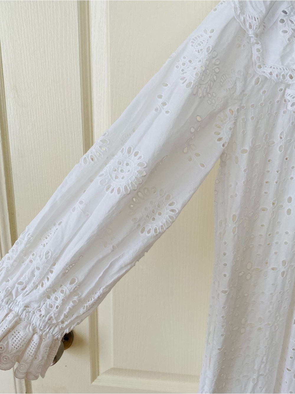 $495 LoveShackFancy Elspeth White Lace Crochet Scalloped Broderie Shirt Dress XS - Picture 13 of 15